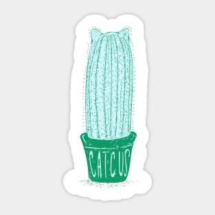 Mint Green Line Art - Catcus - Cat Cactus - Plant Lover Sticker